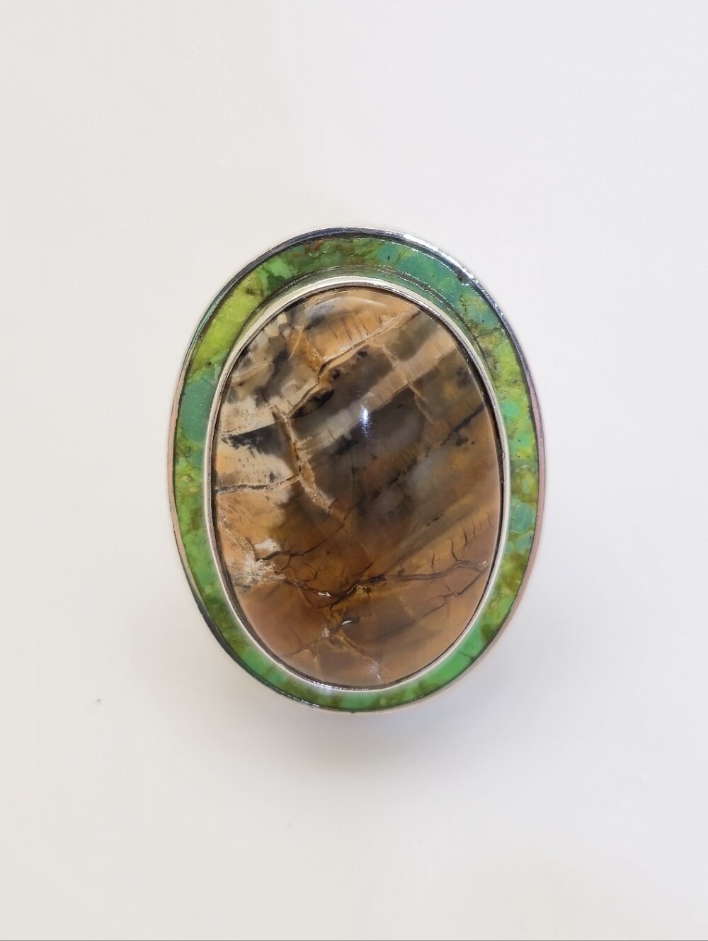 Jay King Petrified Wood & Green Mohave Turquoise Sterling Silver Wide Ring